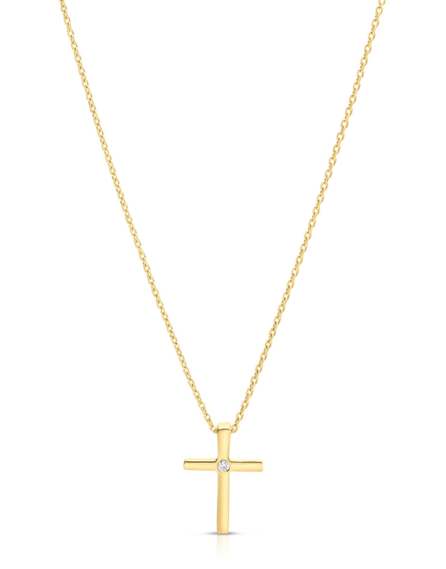 Colier aur 14 kt cruce cu diamant