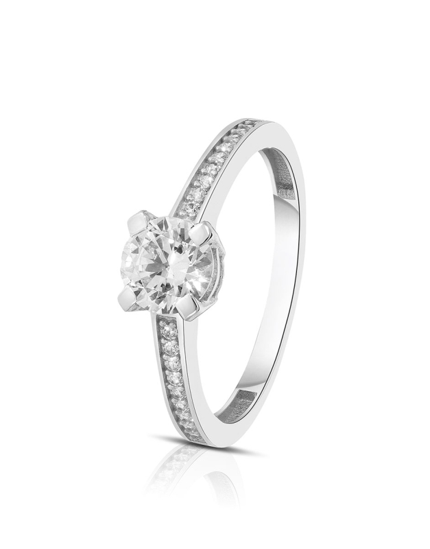 Inel de logodna aur 14 kt solitaire pave si cubic zirconia