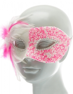 Accesoriu petrecere Claire's Pink Iridescent Bead & Feather Mask 50604, 002, bb-shop.ro