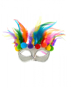 Accesoriu petrecere Claire's Rainbow Pom Pom Ball Feather Mask 15418, 001, bb-shop.ro