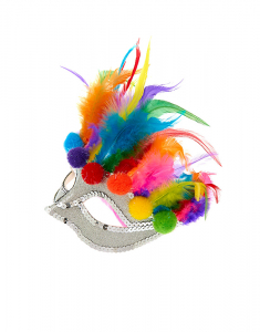Accesoriu petrecere Claire's Rainbow Pom Pom Ball Feather Mask 15418, 02, bb-shop.ro