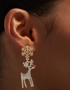 Accesoriu petrecere Claire`s Crystal Studded Reindeer Drop Earrings 46744, 003, bb-shop.ro