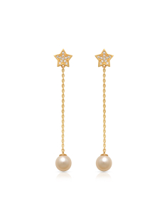 Cercei aur 14 kt fir cu stea si perla de cultura JE11651Y-PW, 001, bb-shop.ro