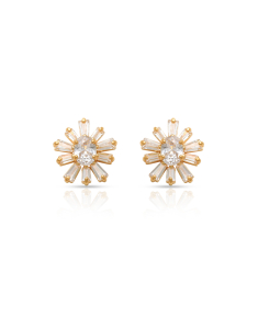 Cercei stud aur 14 kt, Cercei aur 14 kt stud floare si cubic zirconia JE11154Y, bb-shop.ro