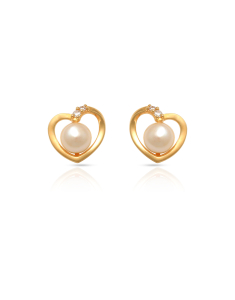 Cercei aur 14 kt stud inima cu perla de cultura si cubic zirconia JE11297Y-PW, 001, bb-shop.ro