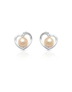 Cercei aur 14 kt stud inima cu perla de cultura si cubic zirconia JE11297W-PW, 001, bb-shop.ro