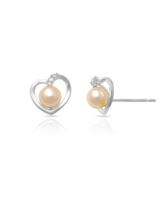 Bijuterii aur 14 kt, Cercei aur 14 kt stud inima cu perla de cultura si cubic zirconia JE11297W-PW, bb-shop.ro