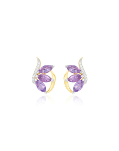 Bijuterii aur 14 kt ametist, Cercei aur 14 kt stud floare cu diamante si ametiste QE11762AMH, bb-shop.ro