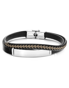 Bijuterii barbatesti, Bratara Free Spirit dubla cu piele si placuta BRU02314-BR, bb-shop.ro