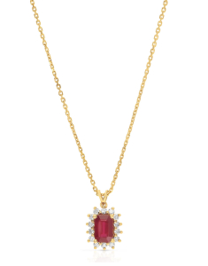 Colier aur 14 kt floare cu diamante si rubin PD096026-1-214-RU-Y, 02, bb-shop.ro