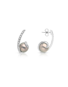 Cercei Mikimoto Basic aur 18 kt stud lung cu diamante si perle de cultura PEH70498B-DW, 02, bb-shop.ro