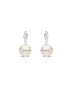 Cercei Mikimoto Basic aur 18 kt stud lung cu diamante si perle de cultura PEL10328N-DW, 001, bb-shop.ro