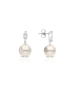 Cercei Mikimoto Basic aur 18 kt stud lung cu diamante si perle de cultura PEL10328N-DW, 02, bb-shop.ro