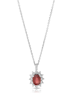 Colier aur 18 kt floare cu diamante si rubin PD102035-02-118-RU-W, 02, bb-shop.ro
