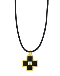 Lant Ekan Rockman snur textil cu aur 14 kt cruce si diamante XK4660M0-ceb-BK, 02, bb-shop.ro
