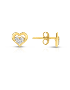 Bijuterii aur 14 kt cubic zirconia, Cercei aur 14 kt stud inima si cubic zirconia PGM0063EP-Y, bb-shop.ro