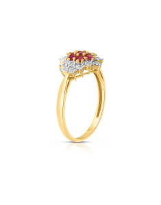 Inel aur 18 kt floare cu diamante si rubine R24765R-Y, 001, bb-shop.ro