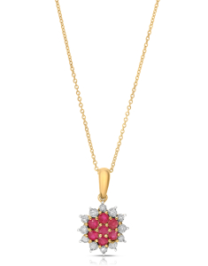 Colier aur 18 kt floare cu diamante si rubine P24685R-Y, 02, bb-shop.ro
