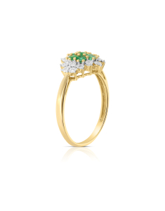 Inel aur 18 kt floare cu diamante si smaralde R24765E-Y, 001, bb-shop.ro