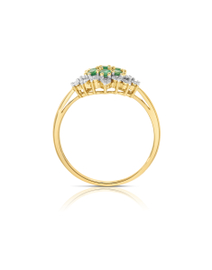 Inel aur 18 kt floare cu diamante si smaralde R24765E-Y, 002, bb-shop.ro