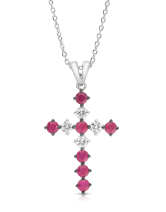 Bijuterii de lux dama rubin, Colier Vida aur 18 kt cruce cu diamante si rubine AM26214N-RU8WP-MS, bb-shop.ro