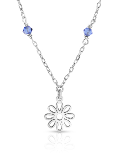 Colier argint 925 floare si cristale bleu 32716AG-RH-SLT.SC, 001, bb-shop.ro