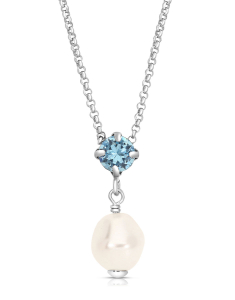 Colier argint 925 cu perla si cristal bleu 32780AG-RH-A, 001, bb-shop.ro