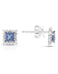 Bijuterii dama VIDA, Cercei Vida aur 18 kt stud patrat cu diamante si safir 15698W-BS8WV, bb-shop.ro