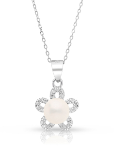 Colier argint 925 floare cu perla si cubic zirconia YE929-CH-W, 001, bb-shop.ro
