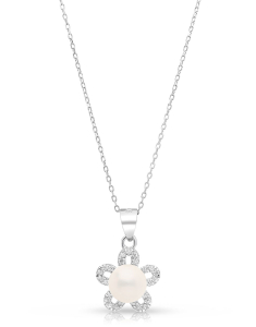 Colier argint 925 floare cu perla si cubic zirconia YE929-CH-W, 02, bb-shop.ro