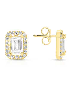 Bijuterii aur 14 kt, Cercei aur 14 kt stud dreptunghi si cubic zirconia EB1202-01, bb-shop.ro
