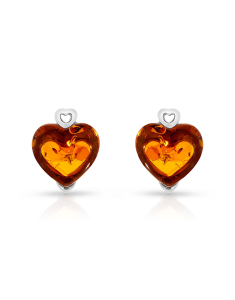 Bijuterii argint, Cercei argint 925 stud inima cu chihlimbar E4004, bb-shop.ro