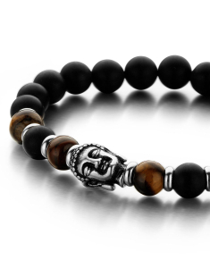 Bijuterii otel inoxidabil, Bratara Frank 1967 cu agate negre si ochi de tigru 7FB-0150, bb-shop.ro