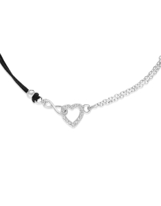 Bijuterii, Bratara argint 925 cu snur cubic zirconia inima si infinit PSB1339-RH-BK-W, bb-shop.ro