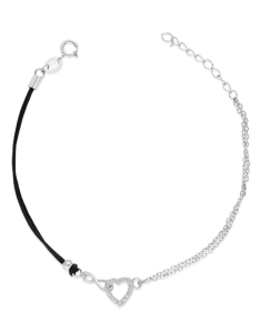 Bratari cu snur textil dama argint, Bratara argint 925 cu snur cubic zirconia inima si infinit PSB1339-RH-BK-W, bb-shop.ro