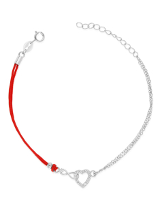 Bratari cu snur textil dama argint, Bratara argint 925 cu snur cubic zirconia inima si infinit PSB1339-RH-R-W, bb-shop.ro
