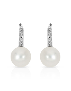 Bijuterii cu tortita, Cercei aur 14 kt cu perla de cultura si cubic zirconia O5068W, bb-shop.ro