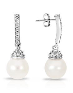 Bijuterii, Cercei aur 14 kt stud lung cu perla de cultura si cubic zirconia O9001W, bb-shop.ro