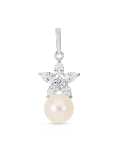 Bijuterii na dama aur 14 kt, Pandantiv aur 14 kt floare cu perla de cultura si cubic zirconia S60-JP89307W-PW, bb-shop.ro