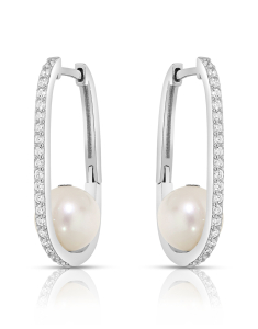 Bijuterii rotunzi, Cercei argint 925 cu perla de cultura si cubic zirconia YA-E1725-RH-W, bb-shop.ro