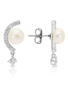 Bijuterii argint, Cercei argint 925 stud lung cu perla de cultura si cubic zirconia ES10554PE-WH, bb-shop.ro