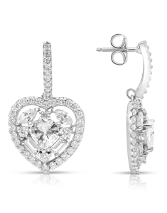 Bijuterii argint, Cercei argint 925 stud lung inimi si cubic zirconia R2AN74007U00L8QB0, bb-shop.ro