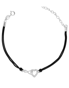 Bratari cu snur textil argint, Bratara argint 925 si snur textil cu infinit si cubic zirconia PSB1414-RH-BK-W, bb-shop.ro