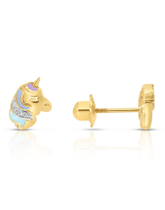 Bijuterii, Cercei copii Bbee aur 14 kt cu unicorn si diamante BB76755W-EN4YT-p, bb-shop.ro