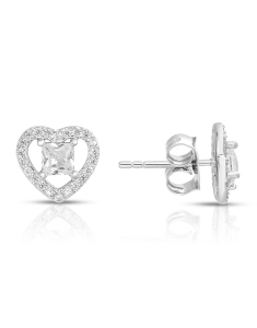 Bijuterii argint, Cercei argint 925 stud cu cubic zirconia si inima B12670-RH-W, bb-shop.ro