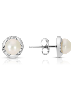 Bijuterii argint perla sintetica, Cercei argint 925 stud cu perle si cubic zirconia E615938-EG-W, bb-shop.ro