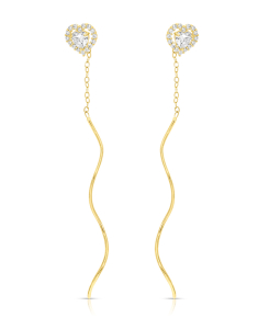 Bijuterii, Cercei aur 14 kt fir cu cubic zirconia si inima JE25375Y, bb-shop.ro