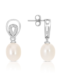 Bijuterii argint perla de cultura, Cercei argint 925 stud lung cu perle de cultura si lacrima cu cubic zirconia OTC-GCE231, bb-shop.ro