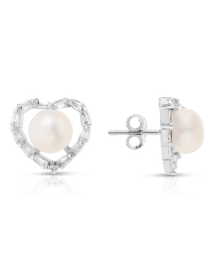 Bijuterii argint, Cercei argint 925 stud cu perle de cultura si inima cu cubic zirconia OTC-YS4-S795E, bb-shop.ro