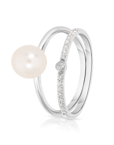 Inele, Inel aur 14 kt cu perla de cultura si diamante RG104625-114-WP, bb-shop.ro